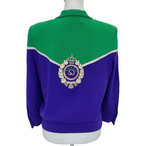 St. John Knit Bomber Cardigan Jacket Small Green/Purple - Picture 8 of 16